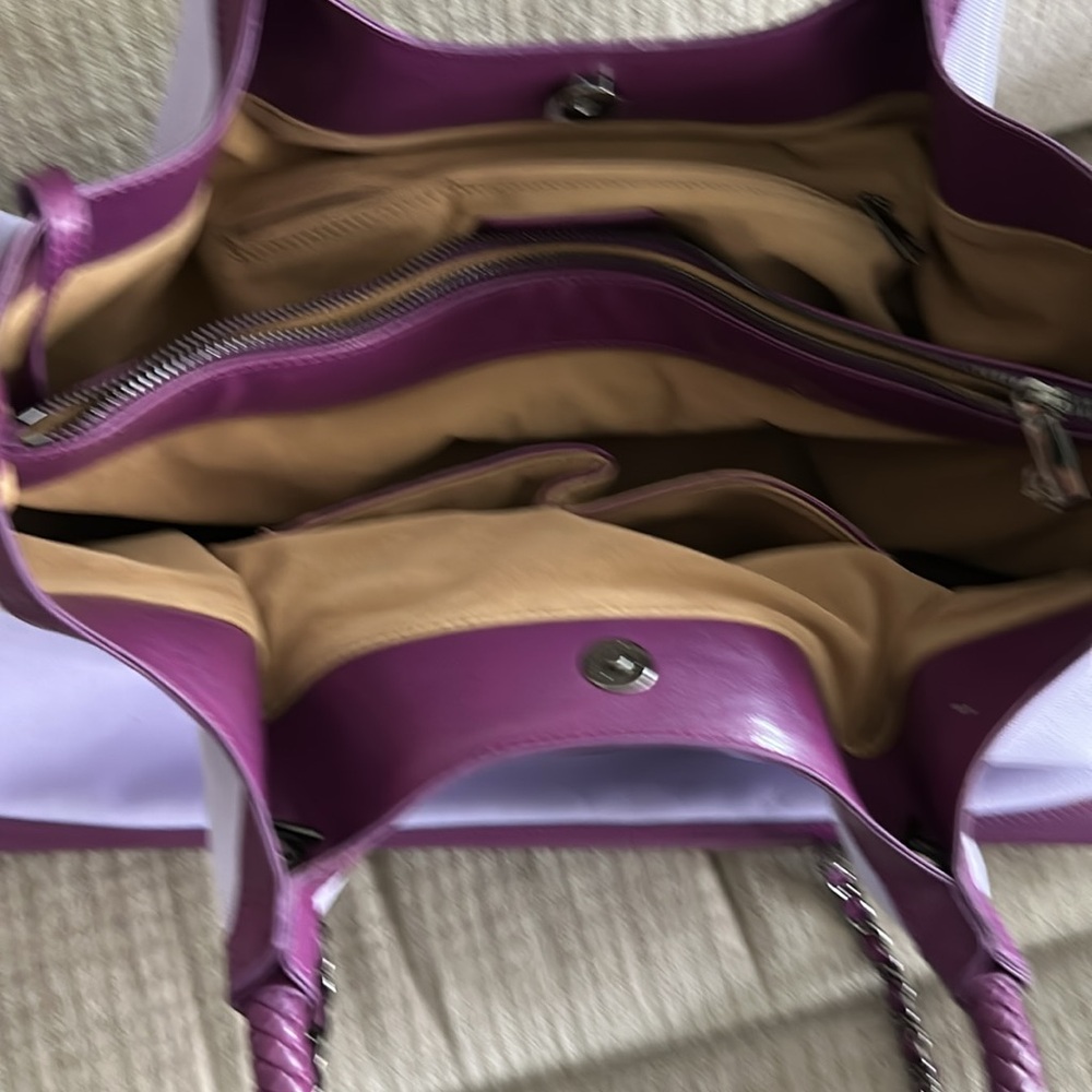 Gunas New York Ruth  canvas tote bag purple trimmed in leather APX 16 x 11 x 4 - Picture 12 of 13